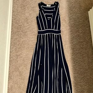 Navy striped maxi dress with slits